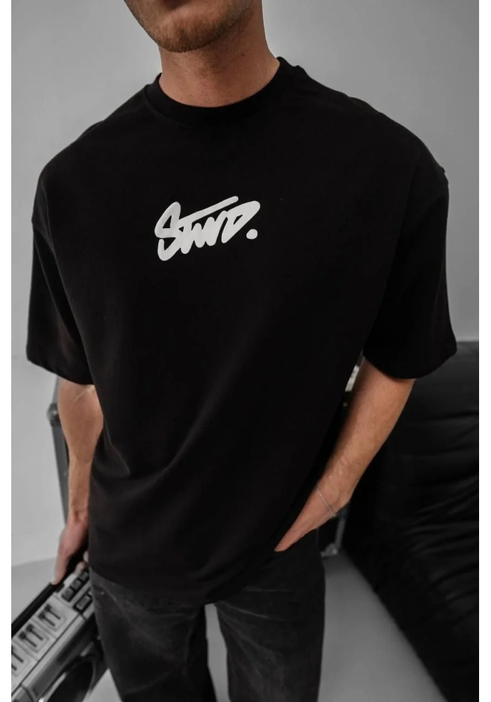 Erkek Baskılı Oversize T-shirt - Siyah