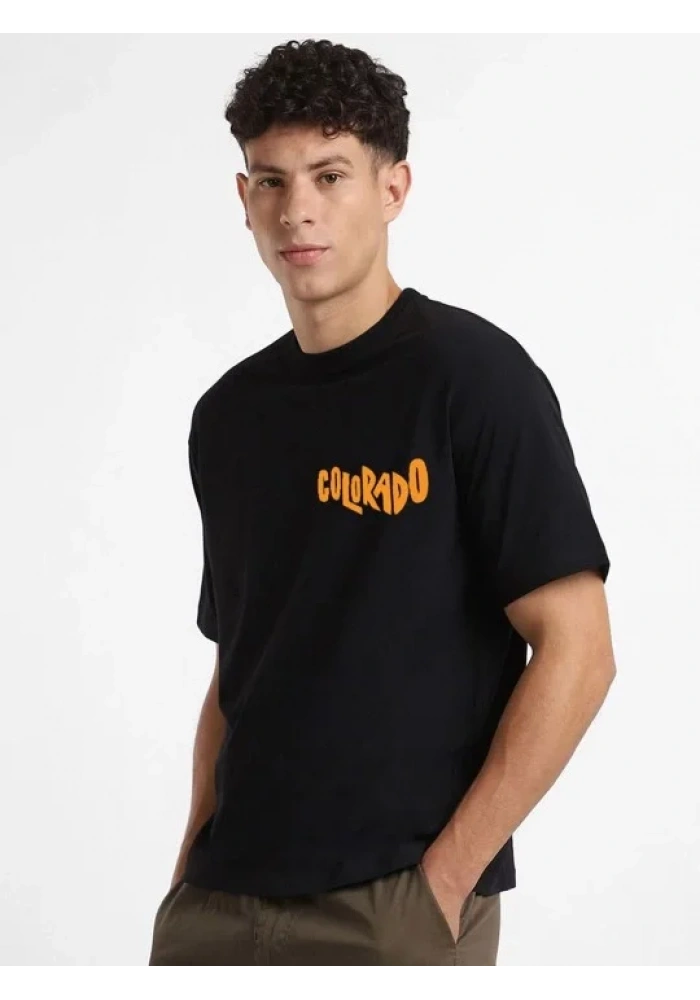 Erkek Baskılı Oversize T-shirt - Siyah