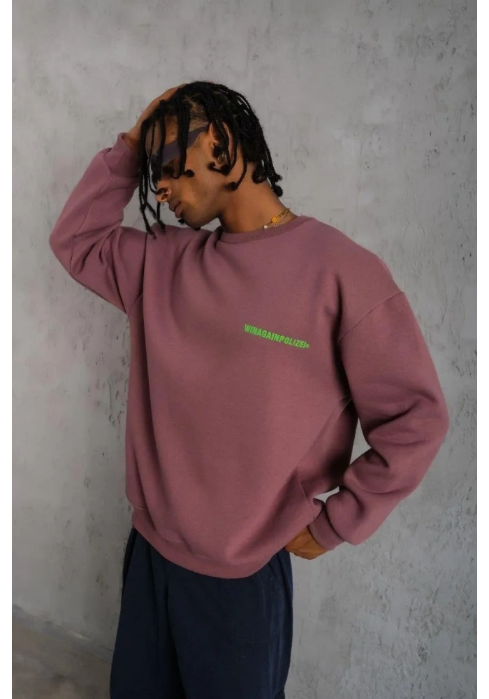 Erkek Bisiklet Yaka Baskılı 3 iplik pamuklu Sweatshirt - Gül Kurusu