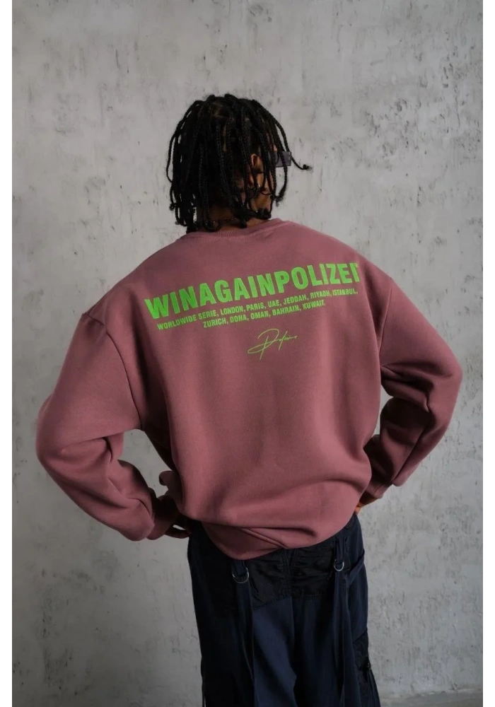 Erkek Bisiklet Yaka Baskılı 3 iplik pamuklu Sweatshirt - Gül Kurusu