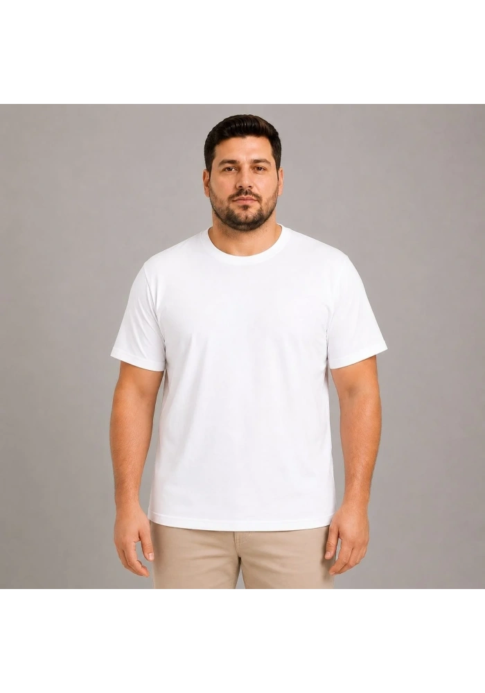 Erkek Battal Big Size Basic Tişört Bisiklet Yaka Rahat Kalıp T-Shirt - Beyaz