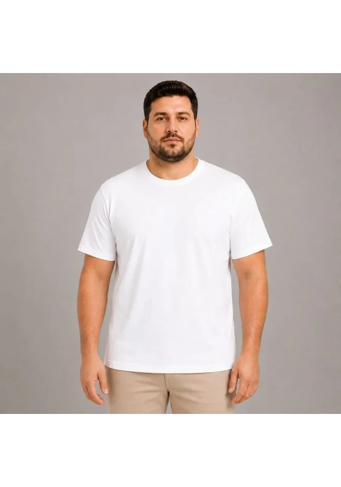 Erkek Battal Big Size Basic Tişört Bisiklet Yaka Rahat Kalıp T-Shirt - Beyaz