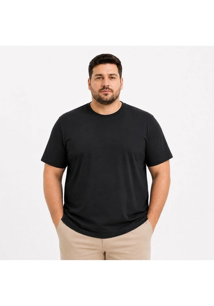Erkek Battal Big Size Basic Tişört Bisiklet Yaka Rahat Kalıp T-Shirt - Siyah