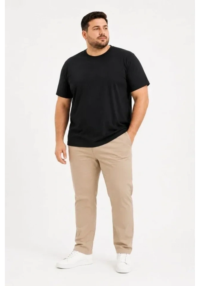 Erkek Battal Big Size Basic Tişört Bisiklet Yaka Rahat Kalıp T-Shirt - Siyah