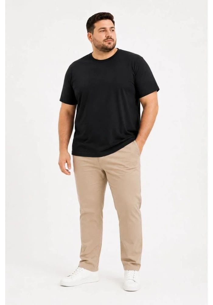 Erkek Battal Big Size Basic Tişört Bisiklet Yaka Rahat Kalıp T-Shirt - Siyah