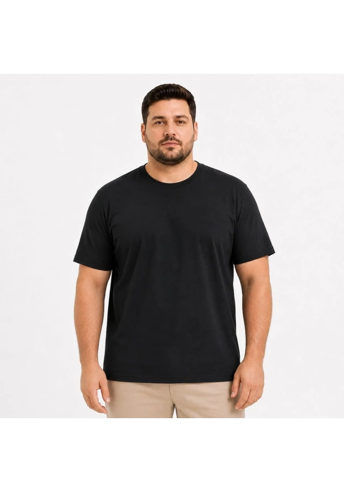 Erkek Battal Big Size Basic Tişört Bisiklet Yaka Rahat Kalıp T-Shirt - Siyah