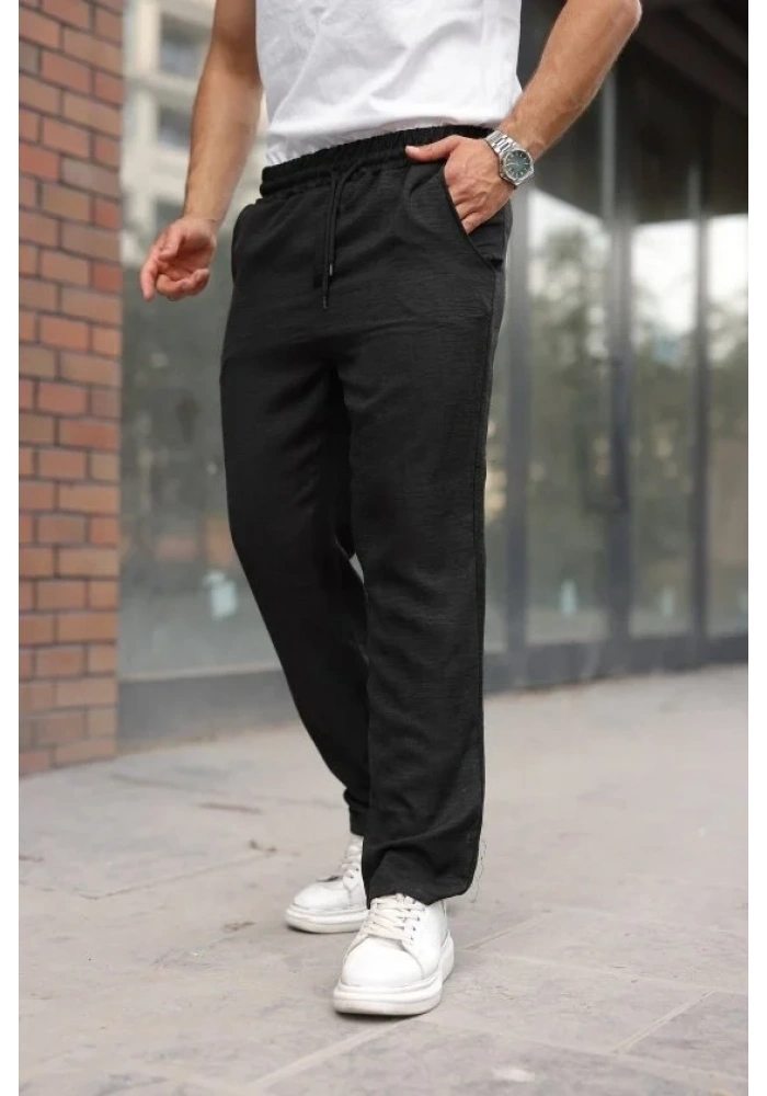 Erkek Beli Lastikli Pera Keten Pantolon
