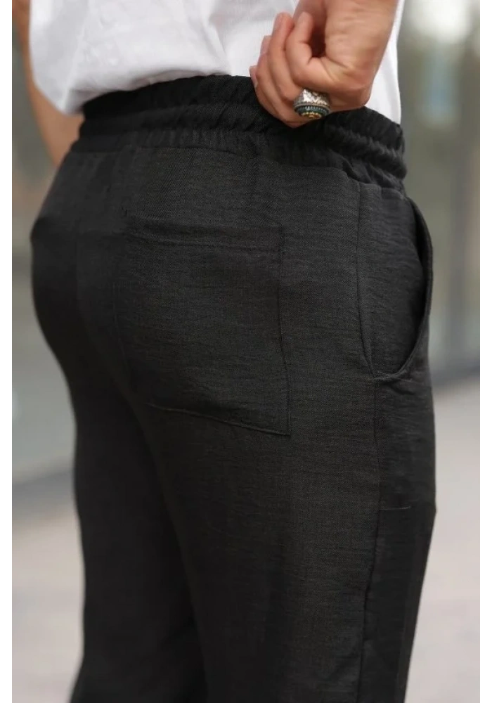Erkek Beli Lastikli Pera Keten Pantolon