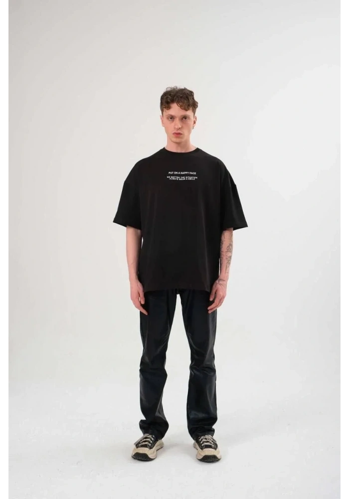 Erkek Kısa Kol Yazlık Tişört Bisiklet Yaka Baskılı Oversize T-Shirt - Siyah