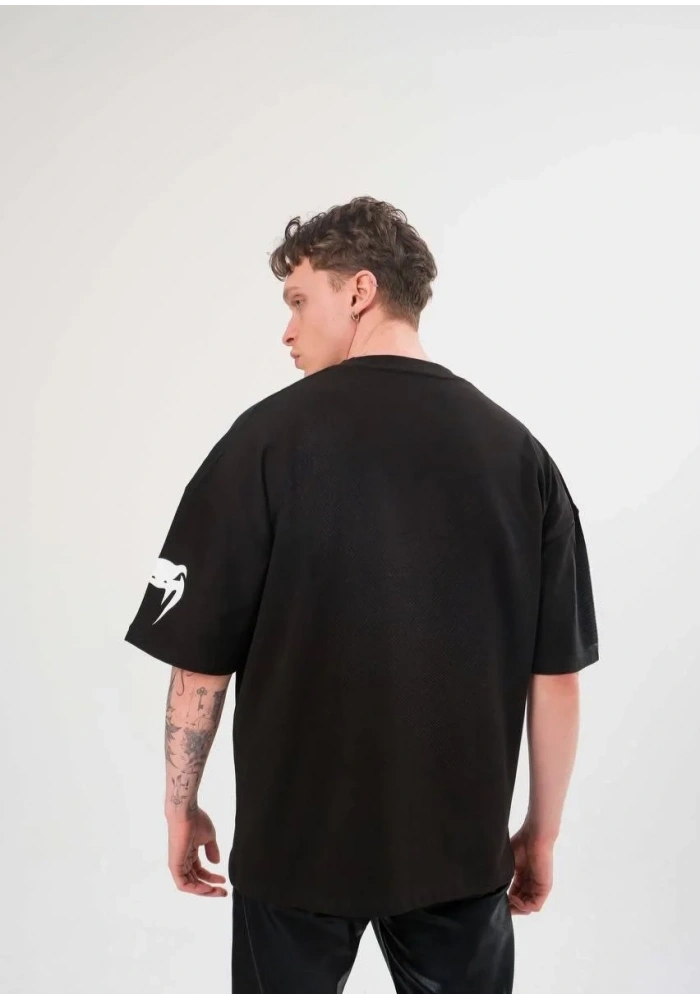 Erkek Kısa Kol Tişört Göğüs ve Kol Bisiklet Yaka Baskılı T-Shirt - Siyah