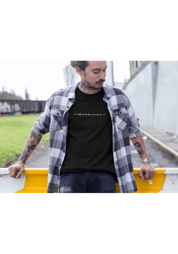 Erkek Tişört Yazlık Bisiklet Yaka Baskılı Kısa kol T-Shirt - Siyah