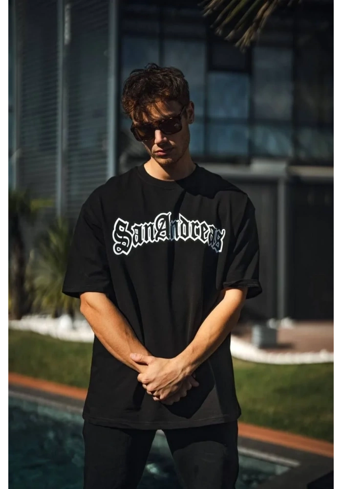 Erkek Tişort Bisiklet Yaka Baskılı Kısa kol T-Shirt - Siyah