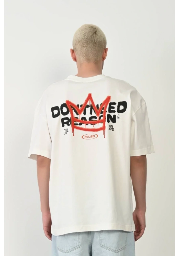 Erkek Kısa Kol Yazlık Tişört Bisiklet Yaka Baskılı Oversize T-Shirt - Beyaz