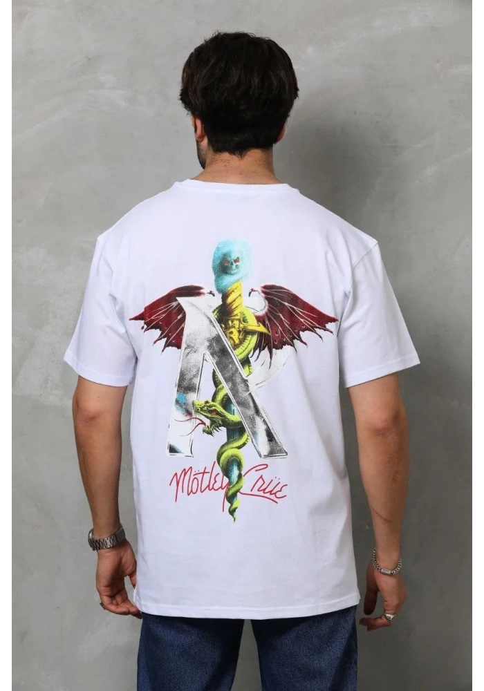 Erkek Baskılı T-Shirt Kısa Kol Bisiklet Yaka Regular Fit Rahat Kalıp Tişört -  Beyaz