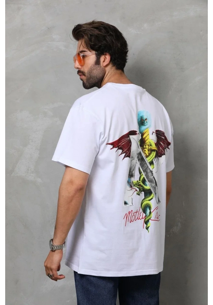 Erkek Baskılı T-Shirt Kısa Kol Bisiklet Yaka Regular Fit Rahat Kalıp Tişört -  Beyaz