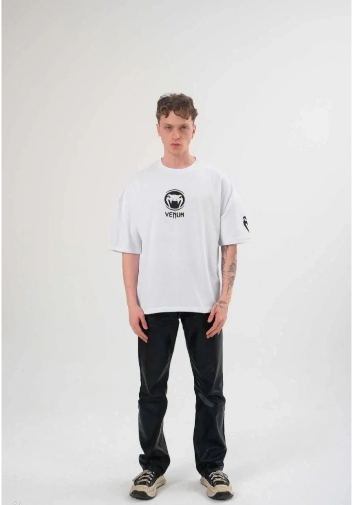 Erkek Kısa Kol Tişört Göğüs ve Kol Bisiklet Yaka Baskılı T-Shirt - Beyaz