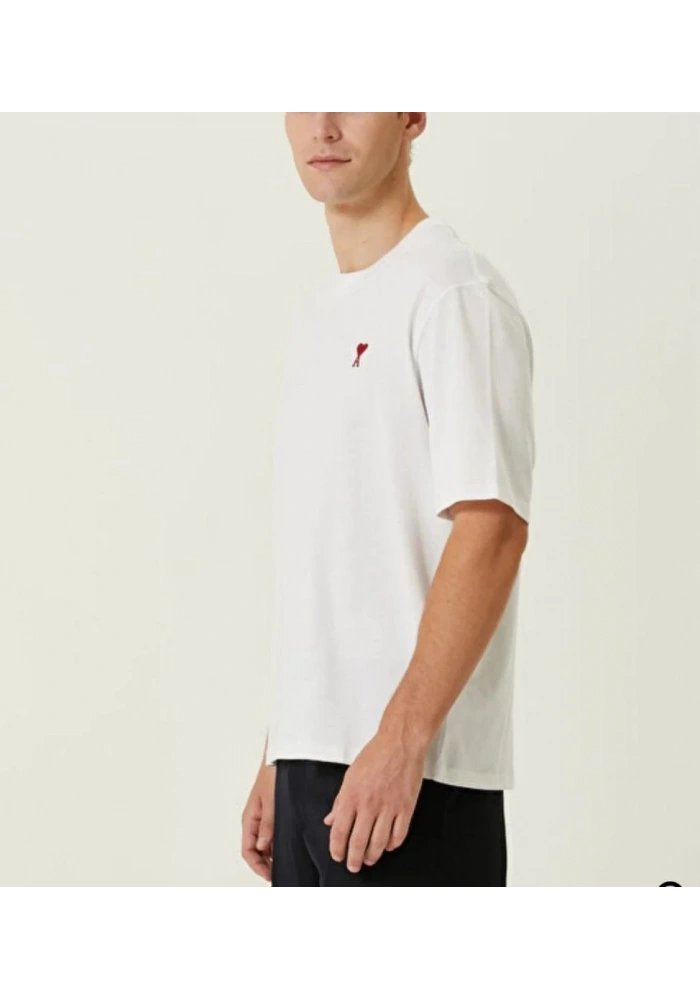 Erkek Kısa Kol Tişört Bisiklet Yaka KALP Baskılı Oversize T-Shirt - Beyaz