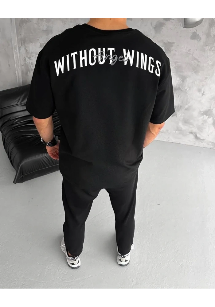 Erkek Kısa Kol Yazlık Tişört Bisiklet Yaka Baskılı Oversize T-Shirt - Siyah