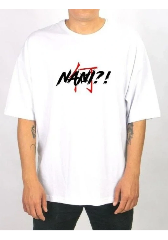 Erkek Kısa Kol Yazlık Tişört Bisiklet Yaka Baskılı Oversize T-Shirt - Beyaz