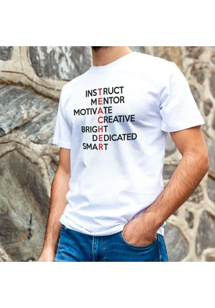 Erkek Kısa Kol Yazlık Tişört Bisiklet Yaka Baskılı Oversize T-Shirt - Beyaz