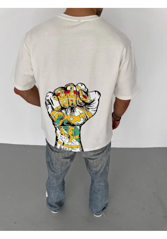 Erkek Kısa Kol Yazlık Tişört Bisiklet Yaka Baskılı Oversize T-Shirt - Beyaz