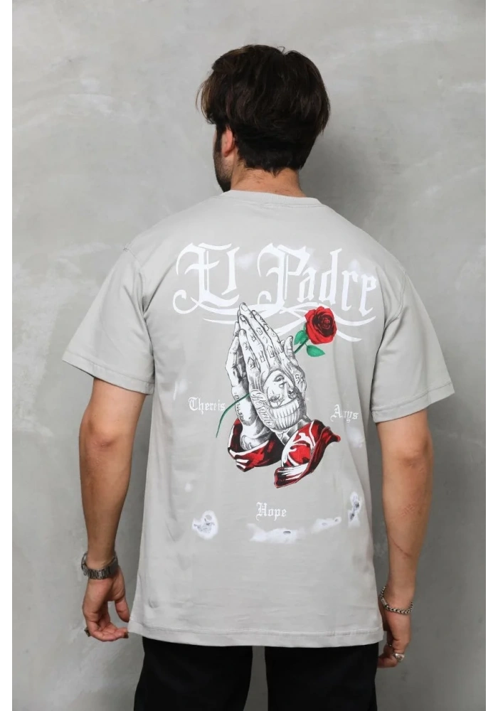 Erkek Kısa Kol Yazlık Tişört Bisiklet Yaka Baskılı Oversize T-Shirt - Gri