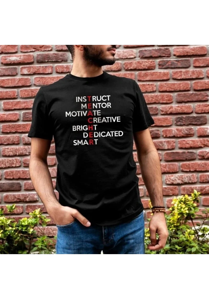 Erkek Kısa Kol Yazlık Tişört Bisiklet Yaka Baskılı Oversize T-Shirt - Siyah