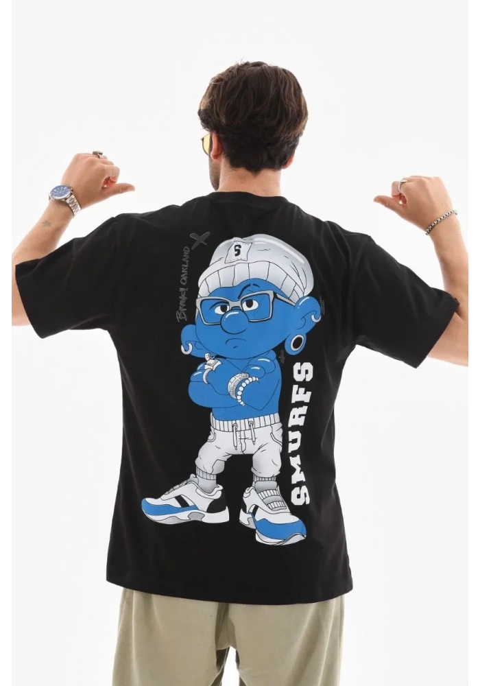 Erkek Kısa Kol Yazlık Tişört Bisiklet Yaka Baskılı Oversize T-Shirt - Siyah