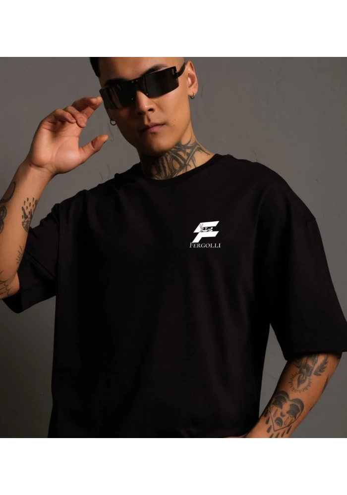 Erkek Kısa Kol Yazlık Tişört Bisiklet Yaka Baskılı Oversize T-Shirt - Siyah