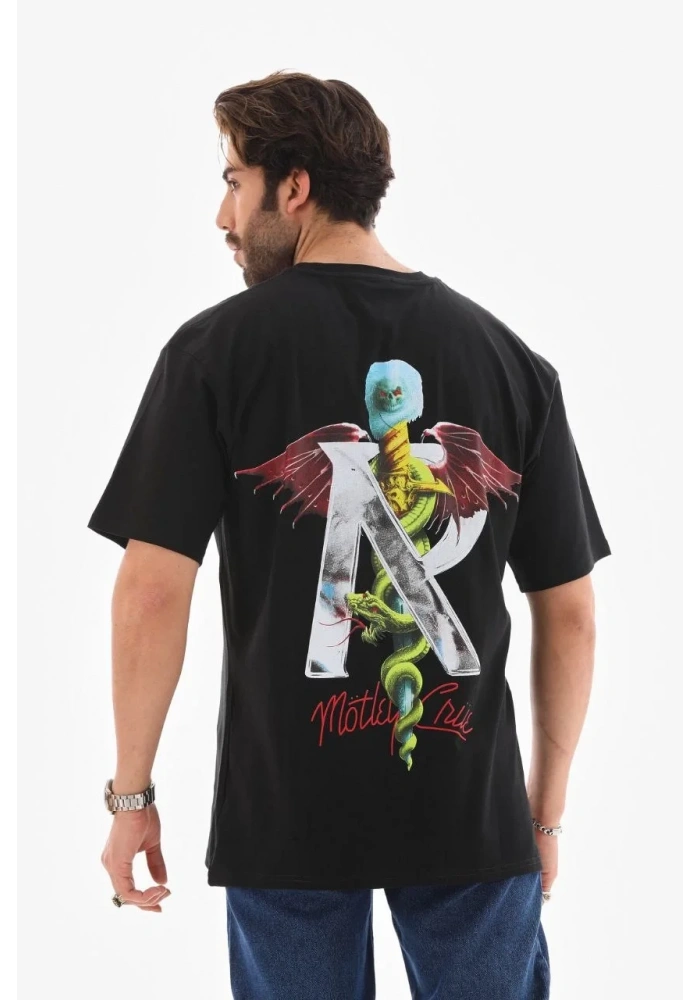 Erkek Baskılı T-Shirt Kısa Kol Bisiklet Yaka Regular Fit Rahat Kalıp Tişört -  Siyah