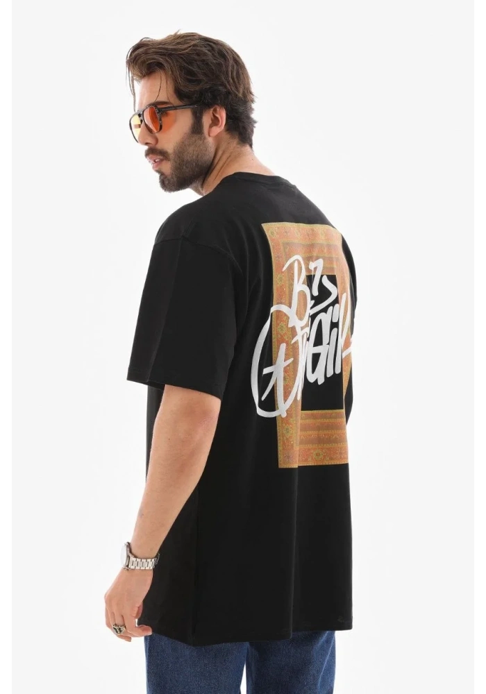 Erkek Baskılı T-Shirt Kısa Kol Bisiklet Yaka Regular Fit Rahat Kalıp Tişört -  Siyah