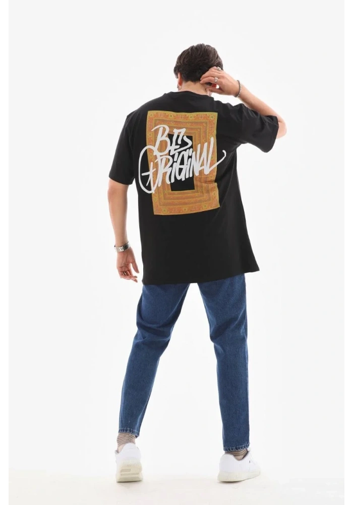 Erkek Baskılı T-Shirt Kısa Kol Bisiklet Yaka Regular Fit Rahat Kalıp Tişört -  Siyah