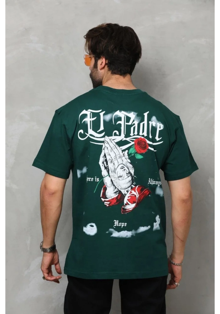 Erkek Kısa Kol Yazlık Tişört Bisiklet Yaka Baskılı Oversize T-Shirt - Yeşil