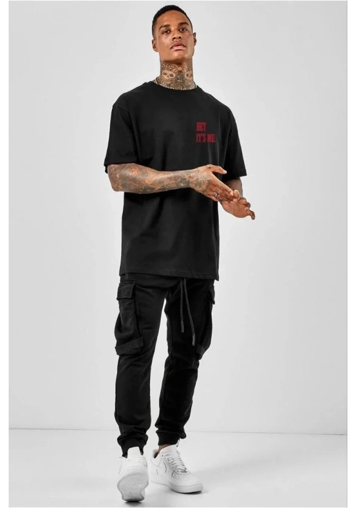 Erkek Baskılı T-Shirt Kısa Kol Bisiklet Yaka Regular Fit Rahat Kalıp Tişört - Siyah