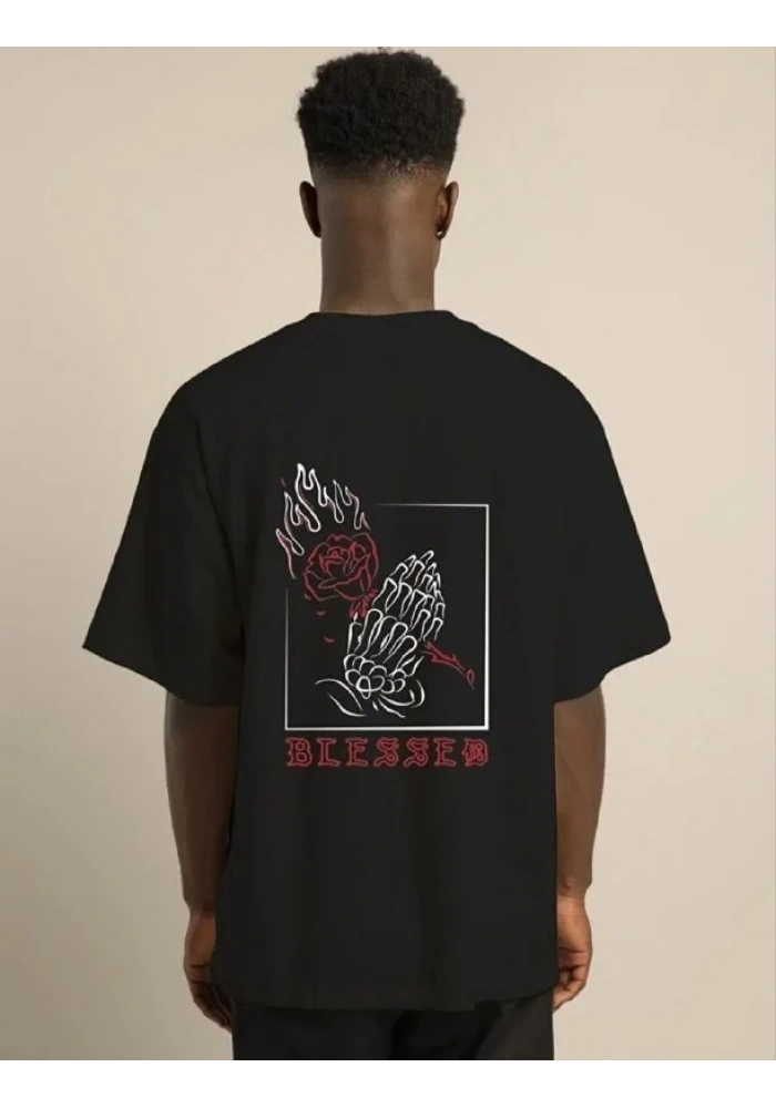 Erkek Baskılı T-Shirt Kısa Kol Bisiklet Yaka Regular Fit Rahat Kalıp Günlük Tişört - Siyah