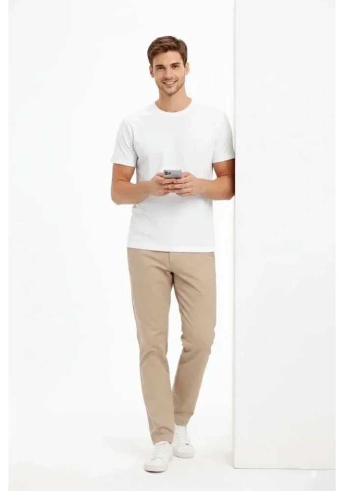 Erkek Bisiklet Yaka Tişört Regular Kalıp Basic Pamuklu Günlük Kullanım T-shirt - Beyaz