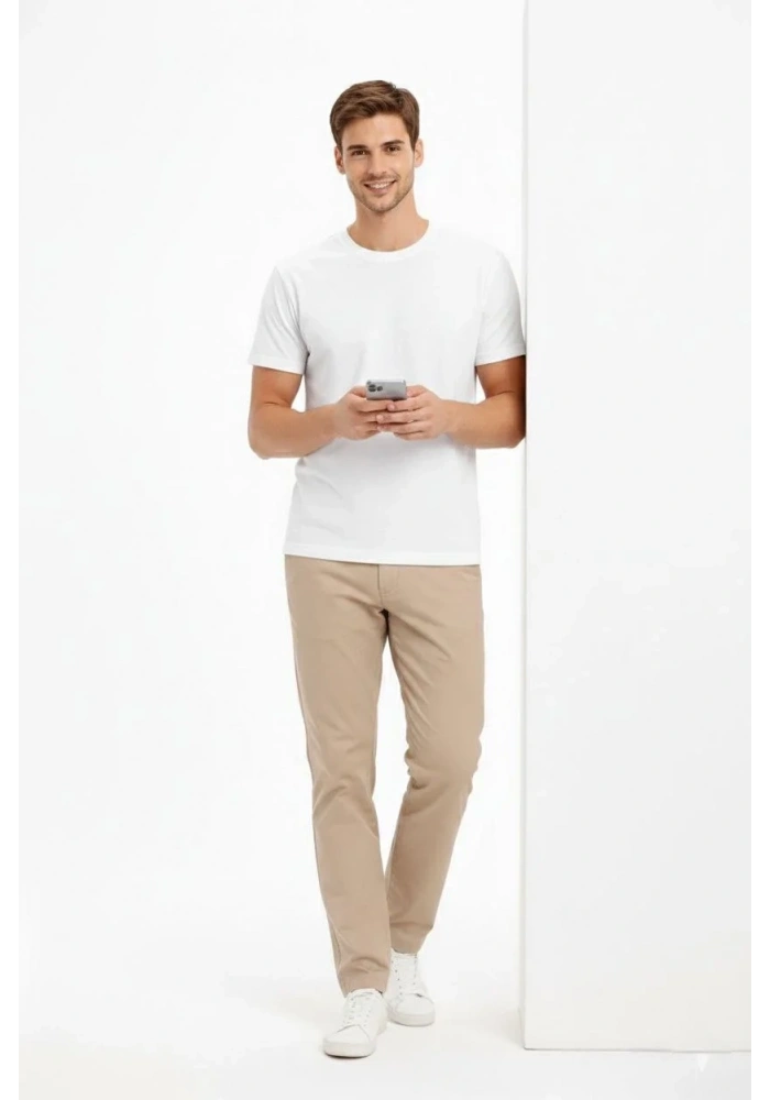 Erkek Bisiklet Yaka Tişört Regular Kalıp Basic Pamuklu Günlük Kullanım T-shirt - Beyaz