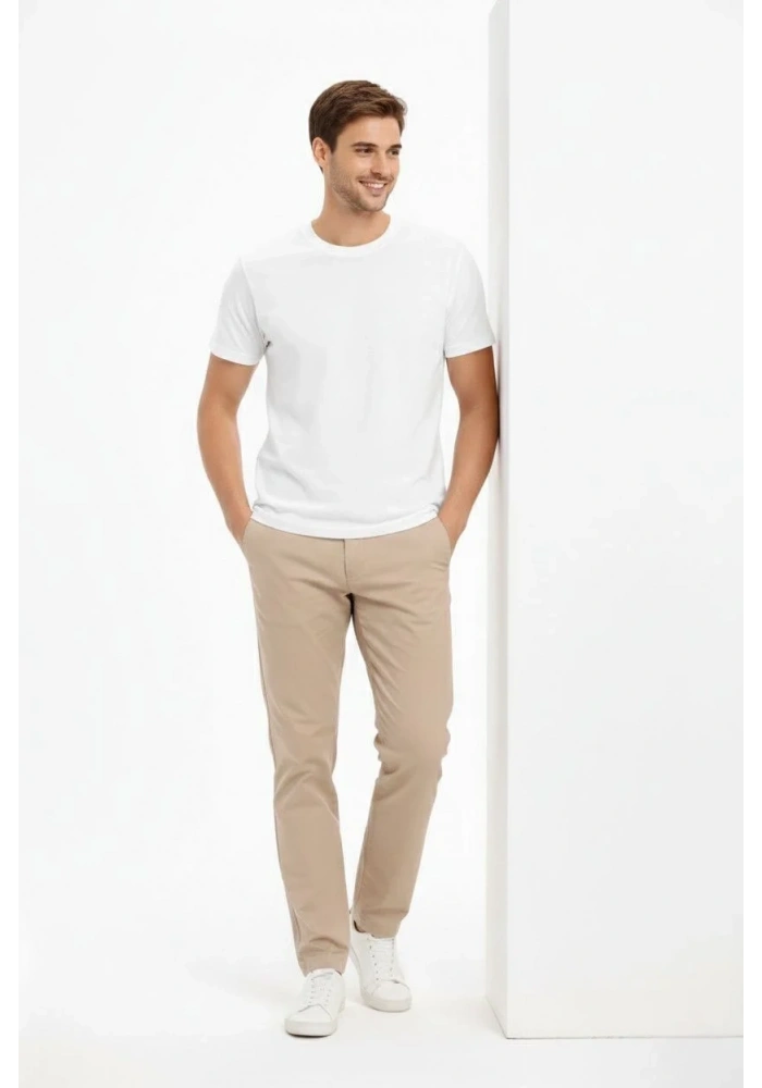 Erkek Bisiklet Yaka Tişört Regular Kalıp Basic Pamuklu Günlük Kullanım T-shirt - Beyaz