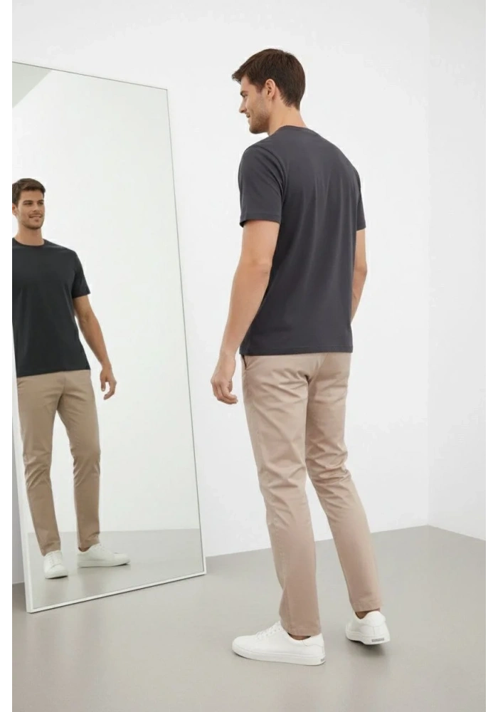 Erkek Bisiklet Yaka Tişört Regular Kalıp Basic Pamuklu Günlük Kullanım T-shirt - Füme