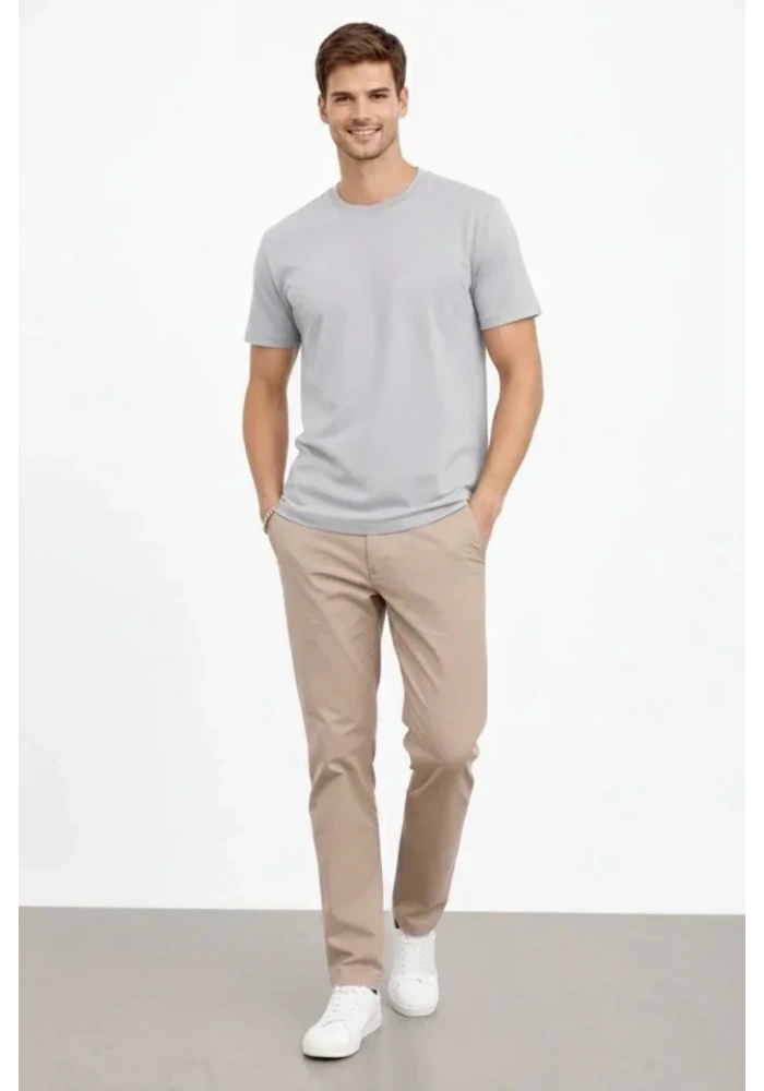 Erkek Bisiklet Yaka Tişört Regular Kalıp Basic Pamuklu Günlük Kullanım T-shirt - Gri