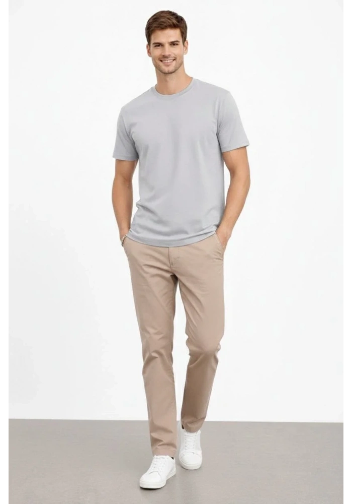 Erkek Bisiklet Yaka Tişört Regular Kalıp Basic Pamuklu Günlük Kullanım T-shirt - Gri