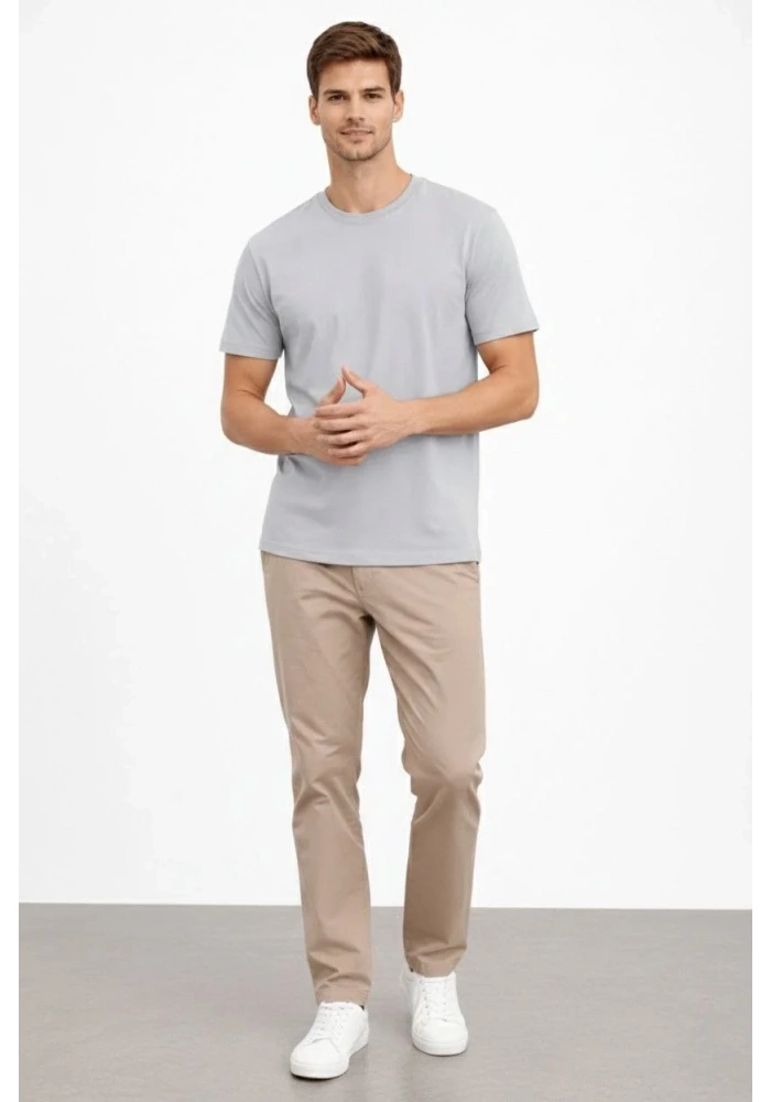 Erkek Bisiklet Yaka Yazlık Kısa kol Düz Tişört Regular Kalıp T-shirt - Gri