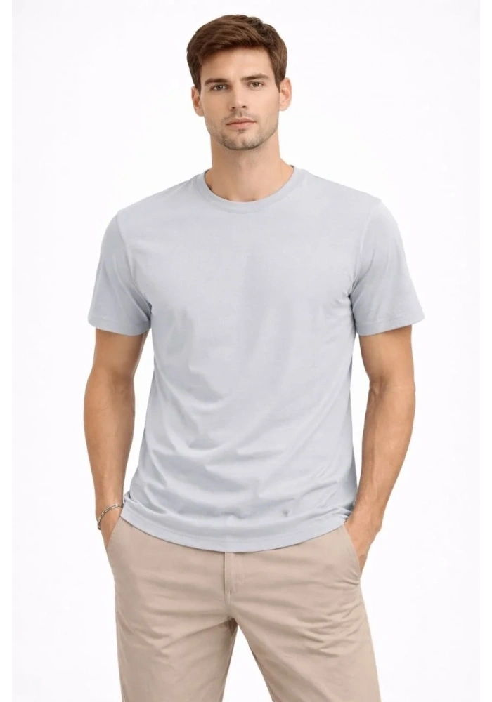 Erkek Bisiklet Yaka Yazlık Kısa kol Düz Tişört Regular Kalıp T-shirt - Gri