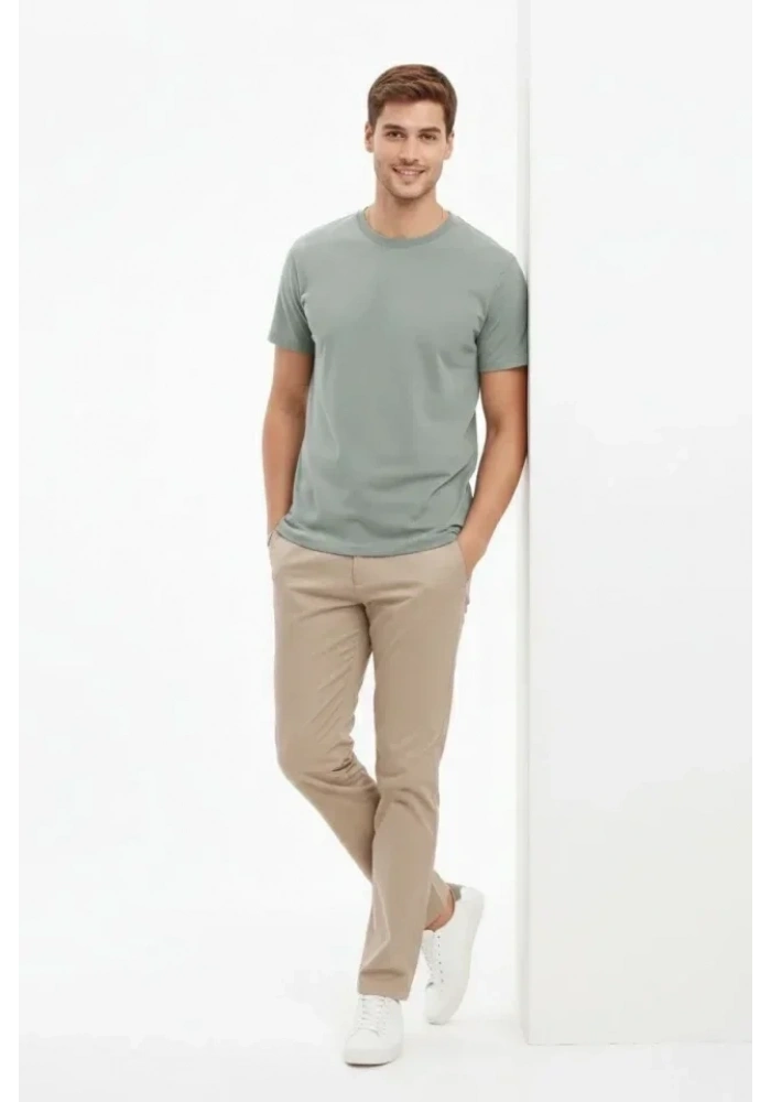 Erkek Bisiklet Yaka Tişört Regular Kalıp Basic Pamuklu Günlük Kullanım T-shirt - Mint Yeşili