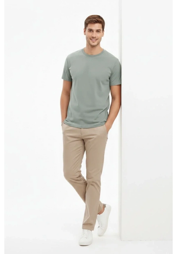 Erkek Bisiklet Yaka Tişört Regular Kalıp Basic Pamuklu Günlük Kullanım T-shirt - Mint Yeşili