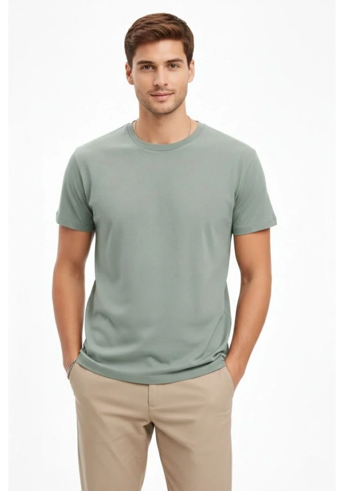 Erkek Bisiklet Yaka Tişört Regular Kalıp Basic Pamuklu Günlük Kullanım T-shirt - Mint Yeşili