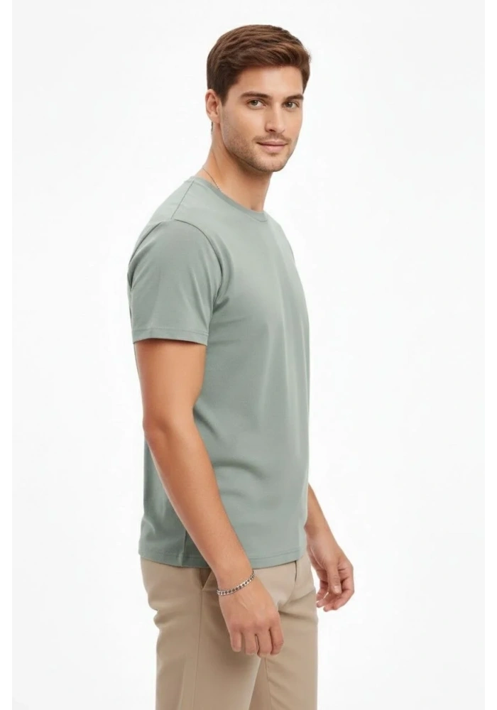 Erkek Bisiklet Yaka Yazlık Kısa kol Düz Tişört Regular Kalıp T-shirt - Mint Yeşili