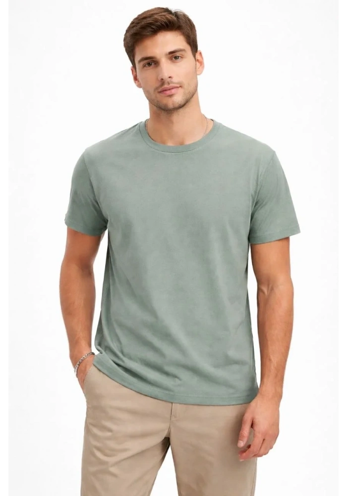 Erkek Bisiklet Yaka Tişört Regular Kalıp Basic Pamuklu Günlük Kullanım T-shirt - Mint Yeşili