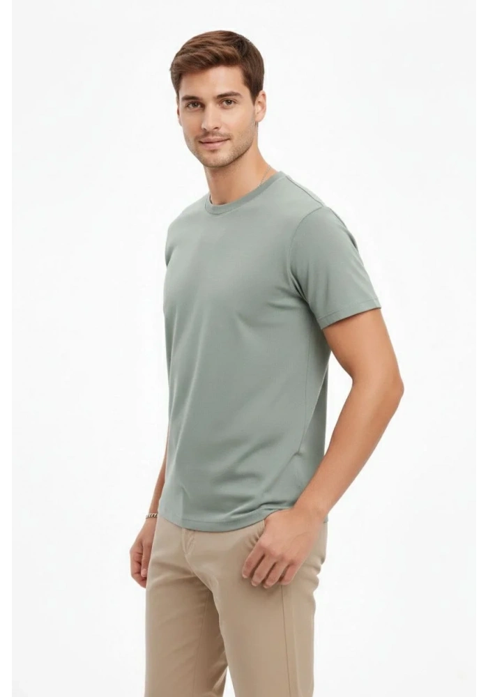 Erkek Bisiklet Yaka Tişört Regular Kalıp Basic Pamuklu Günlük Kullanım T-shirt - Mint Yeşili