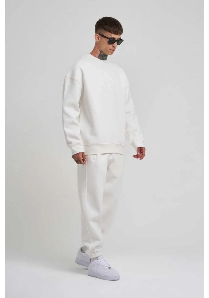ERKEK Bisikilet Yaka 3 plik Pamuklu SweatShirt - Beyaz